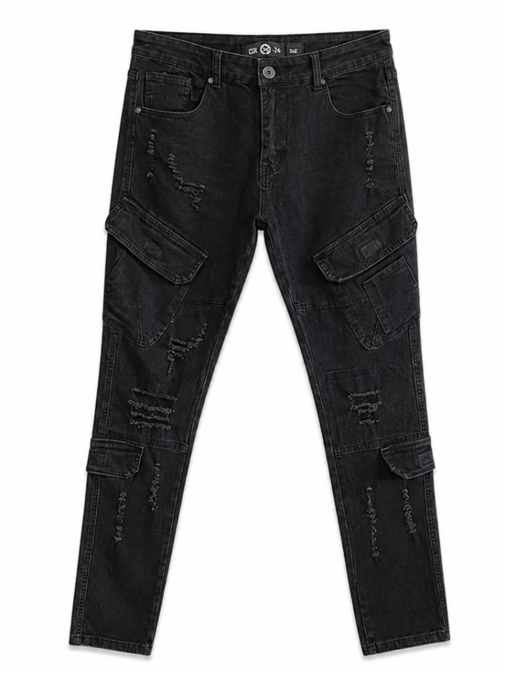 CR-24 Black Slim Fit Cargo Pocket Distressed Denim Pants – 30x30 EUC